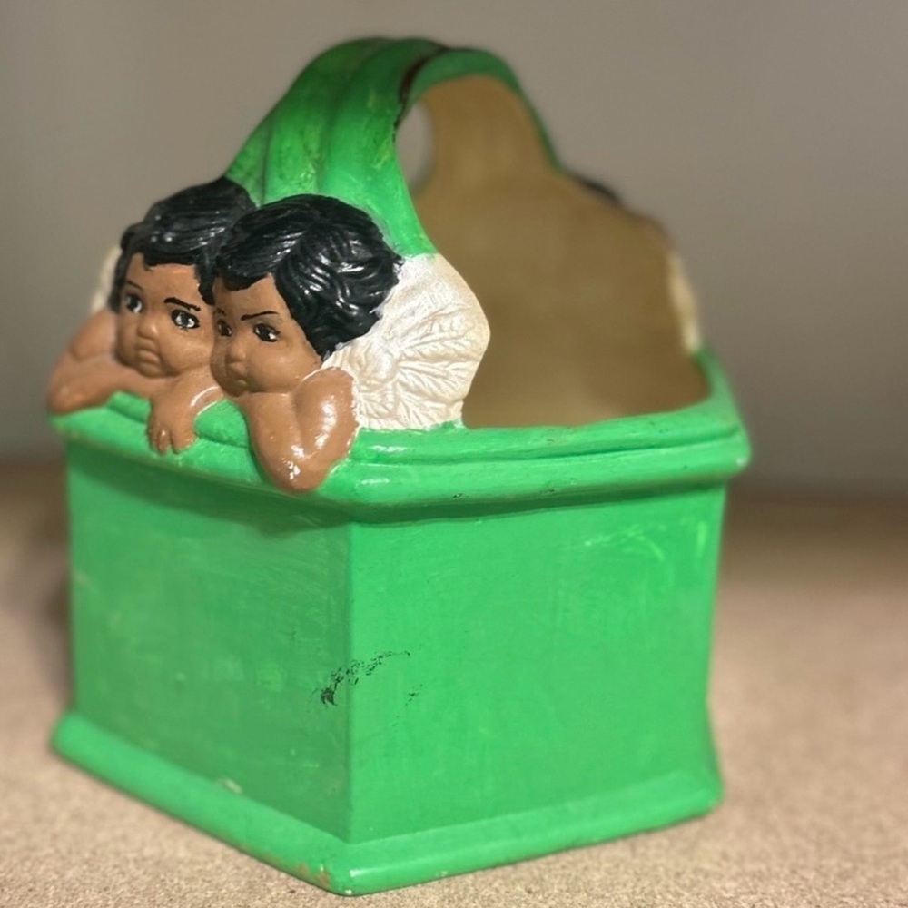 Vintage Cherub Planter Angel Baby Basket Kitsch Decor Nursery Home Decor Basket - Picture 9 of 11